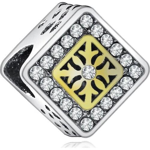 5PCS Vintage Crystal Hollow Square Cube Geometry Bead Charm Fit Original Bracelet DIY Jewelry Making Couple Gift