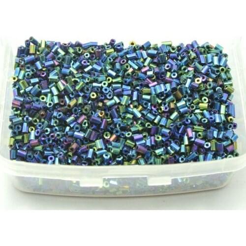 5000 Peacock Blue Glass Tube Bugle Seed Beads 2X2mm + Storage Box