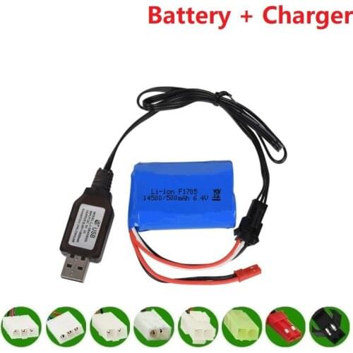 14500 500mah 6.4v Li-ion Battery for Wltoys 18401/18402 Remote Control Off-road Vehicle 6.4v Charger for RC toys Car Boat Turcks