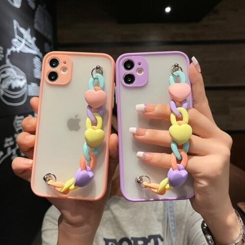 Love Heart Wrist Chain Camera Protection Bumper Phone Case For Samsung Galaxy Note 8 9 10 Plus Note 20 Ultra Matte Back Covers