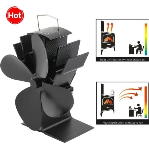 Black Fireplace 4 Blades Heat Powered Stove Fan Log Wood Burner Ecofan Quiet Home Fireplace Fan Efficient Heat Distribution