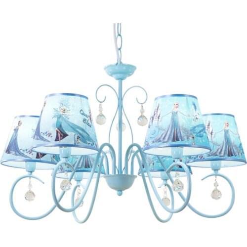 Blue Princess Aisha childrens room cartoon chandeliers lights crystal girl bedroom study living room pendant lamps lighting