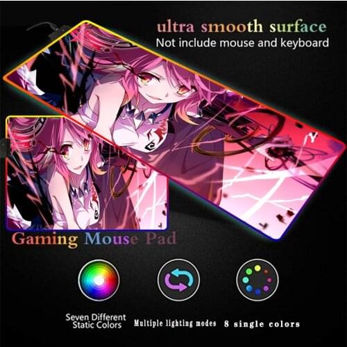 No Game No Life Anime Gaming RGB Mouse Pad Computer Mousepad RGB Backlit Mause Pad Large Mousepad for Desk Keyboard LED Mice Mat