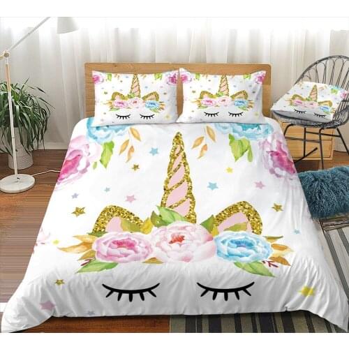 Kawaii unicorn bedding kids girls pink luxury duvet cover bedding set king queen twin comforter set full size bedding set kids