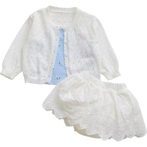 Baby Girl Spring Summer Clothes Set Tops Cardigan + tank + Bloomers 0-3Y Pink or Blue