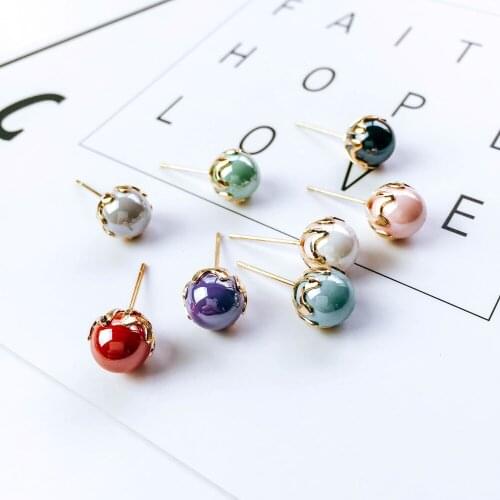Round Shape 8 colors Stud Earrings For Women Girl Fashion Lovely Ear Jewelry