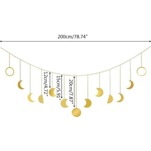 Metal Round Piece Sun Moon Shape Hanging Decoration Photo Wall Hang Ornament