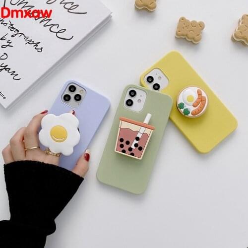 Cute Carton Food Holder Case For Xiaomi Mi 11 10T 10 Pro Ultra Lite Note 10 Pro Lite Poco X3 C3 M3 F3 X2 Soft TPU Cover Milk Tea