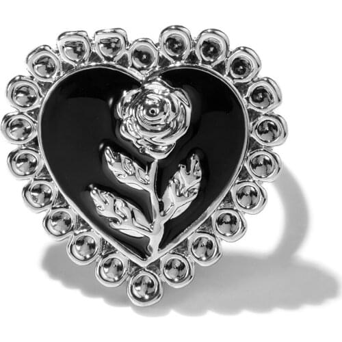 Newly Rose Flower Heart Ring For Men Women Silver Color Jewelry Rock Punk Rose Flower Ring Vintage Trend Male Ring Gift