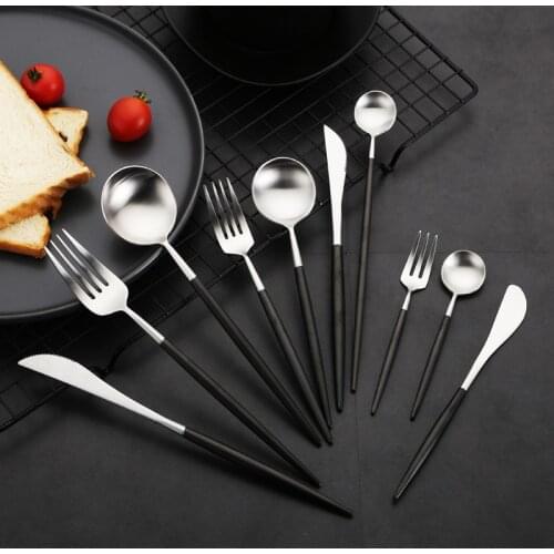 Tableware Cutlery Set Matte Black Silver 18/10 Stainless Steel Cutlery Complete Fork Knife Set Cutlery Dinner Set Eco Friendly