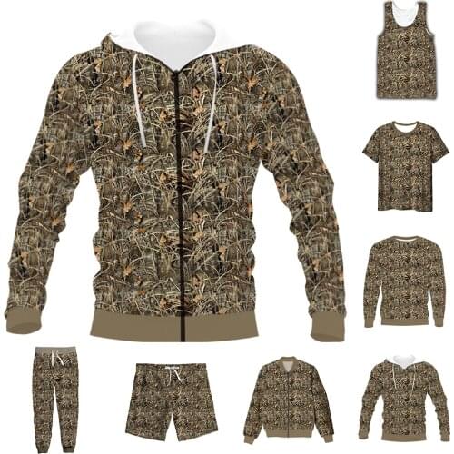 New Fashion 3D Full Print Hunting Camo T-shirt/Sweatshirt/Zip Hoodies/Thin Jacket/Pants Four Seasons Casual Suit V9