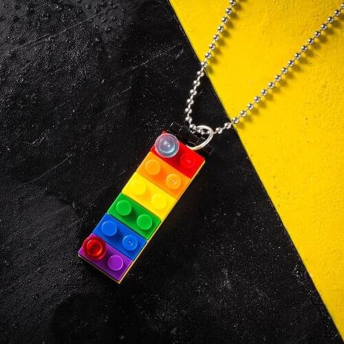 2020 New Trendy Rainbow Blocks Necklaces Geometric Rectangle Round Pendant for Men Woman Gay Lesbian Pride Jewelry Gift