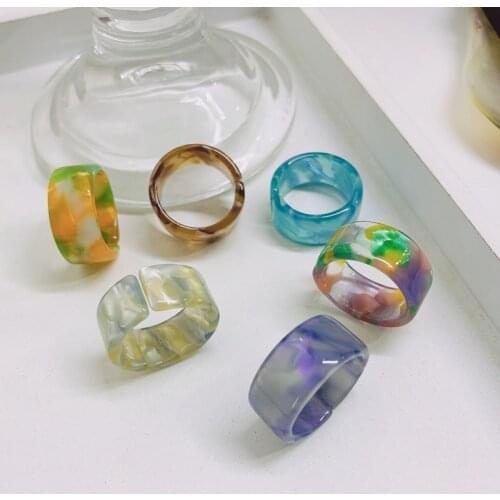 HuangTang 2021 NEW Colorful Resin Single Ring for Women Girls Trendy Acrylic Geometric Joint Ring Party Charms Jewelry Party