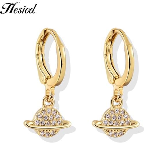 New Trendy Universe Planet Pendant Hoop Earrings Gold Color Copper Zirconia Earring For Women Girls Fashion Jewelry Brincos