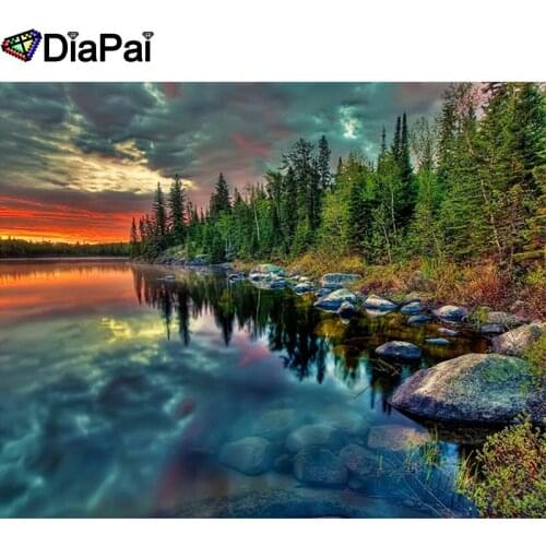 DIAPAI Full Drill Diamond Painting "Lake stone view" DIY Picture Of Rhinestone 5D Diamond Embroidery Cross Stitch Decor A25453