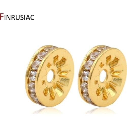 Gold Plated Zircon Rhinestone Spacer Beads For Jewellery Making 6mm 8mm 10mm Round Separate Beads DIY Bracelets Necklace