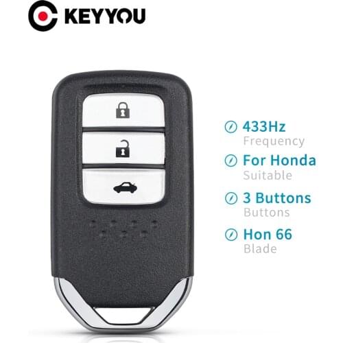 KEYYOU KR5V2X Remote Smart Car Key For Honda Jazz CRV Pilot Accord Civic Fit Freed HRV 2014 2017 3 Buttons 433Mhz ID47 Chip