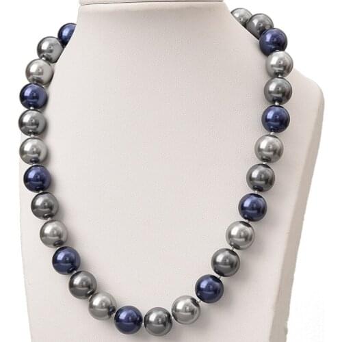 Multicolor blue white round shell 12mm rainbow simulated-pearl trendy beads diy necklace jewelry making 18 inch MY4313