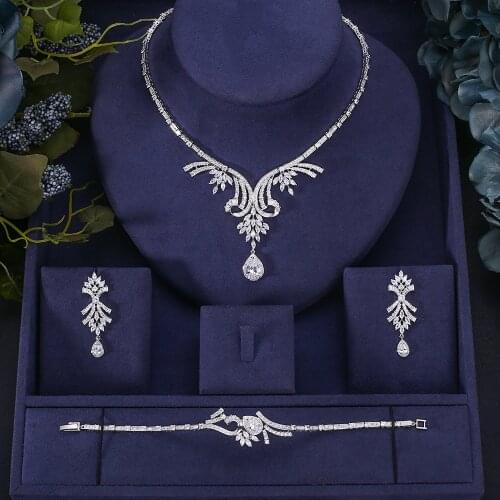 Jankelly Luxury Jewelry Set Flower Shape Cubic Zircon Necklace Earrings Classic Wedding Jewelry Sets with free shipping