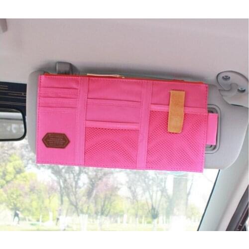 Rose Red Pocket Credit Card Documents Car Sun Visor Storage Pen Namecard Sunshade Holder Organizer Bag
