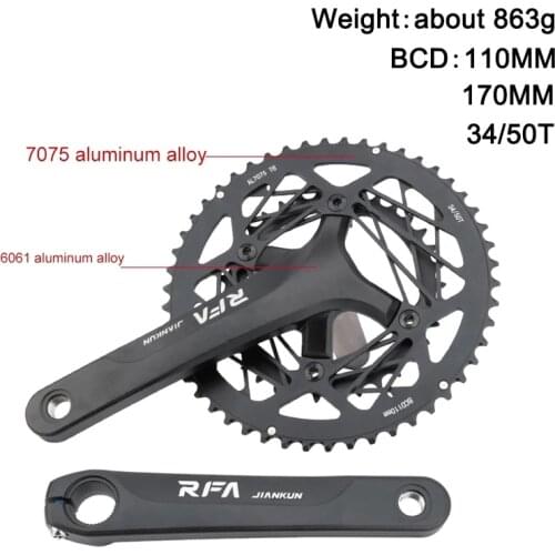 RFA Road Bike Hollow Double Sprocket Chainring 170mm 110BCD Crankset 50-34T Crank Sprocket With Bottom Bracket Bike Accessories