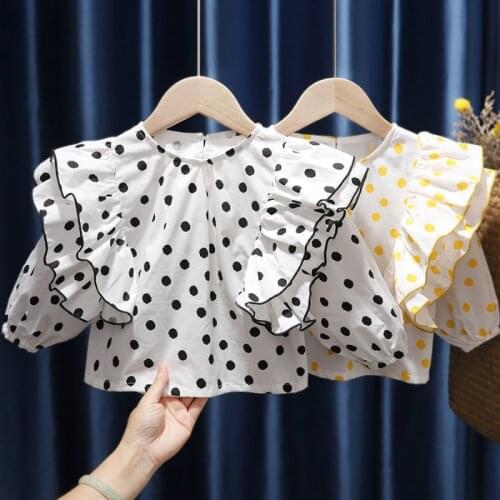 Baby Girls Doll Shirt 2020 Spring and Autumn New Childrens Western Style Polka Dot Top Baby White Long-sleeved Shirt