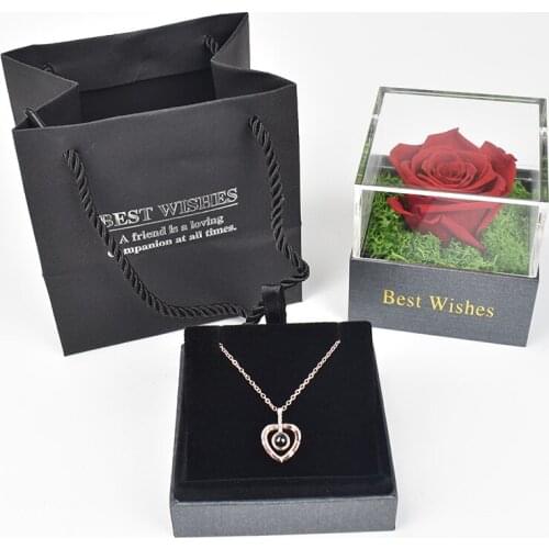 New style unfade Preserved Fresh Flower Rose Flower Jewelry Box with handbag For Girlfriend Mother Gift