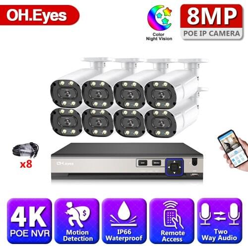 H.265 8CH 4K 8MP POE NVR CCTV System Waterproof 8MP Outdoor Bullet Audio IP Camera P2P Remote Video Security Surveillance Set