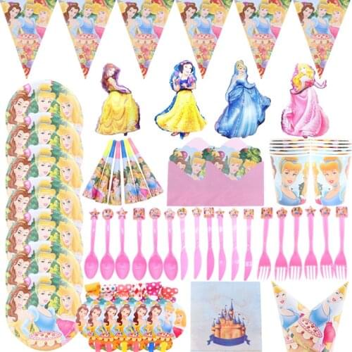 Disney Princess Theme Disposable Tableware Plate Napkins Balloon Birthday Girls Party Baby Shower Decoration Girls Favors Gift