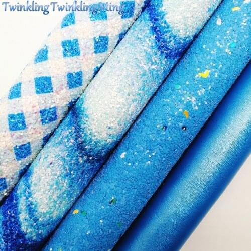 BLUE Glitter Fabirc, Faux Leather Fabric, Plaids Arrow Glitter Leather Fabric Sheets For Bow A4 21x29CM Twinkling Ming XM582