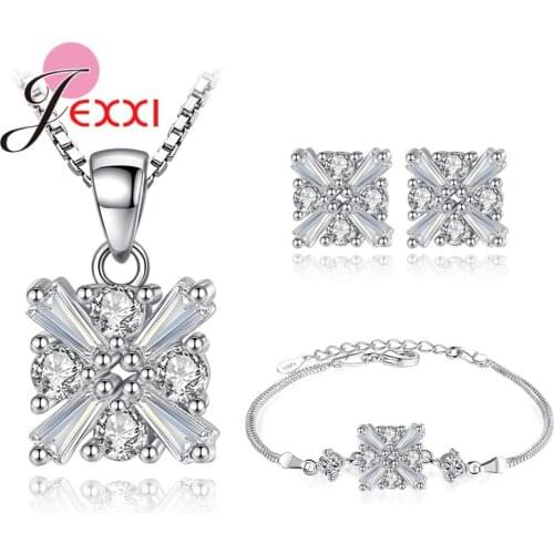 Amazing Big Discount Gorgeous Korean Style Original 925 Sterling Silver Jewelry Set Necklace + Bracelet + Earrings For Women
