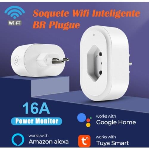Wifi Smart Socket 16A BR Plug with Power Monitor Outlet Timer for Tuya APP Remote Control Work with Alexa Google Home Automation