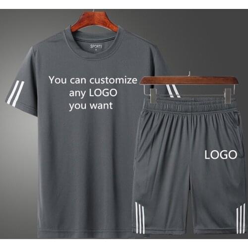 High Quality Cotton Summer Can Custom LOGO Printing Casual Mens T-shirt Mens short sleeve + shorts two-piece suit