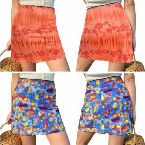 Womens Casual High Waist Slim Fit Skirt Summer Polyester Personality Printing A-line Short Skirt