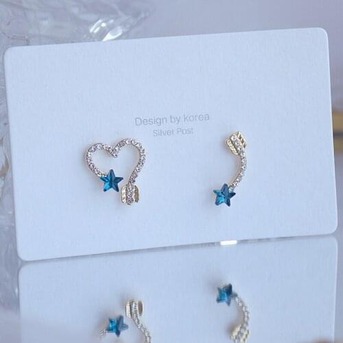 New Fashion Brand Jewelry 14K Gold Plated Heart Stud Earrings for Women Gift Shining Zircon Blue Star Earrings