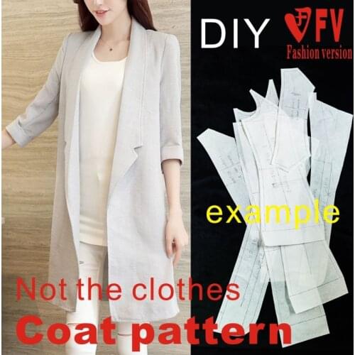 Female soil, cotton and linen blended coat and coat garment making pattern 1:1 sewing drawing BFY-154
