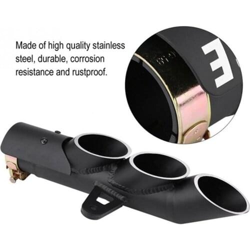 1pc Universal Stainless Steel Motorcycle Exhaust Muffler Three Outlet Tail Pipe Slip On 38mm-51mm