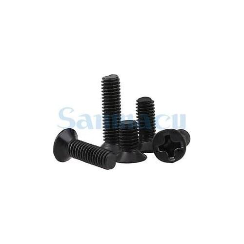 100Pcs M3 Phillips Flat Countersunk Head Black Screws Carbon Steel