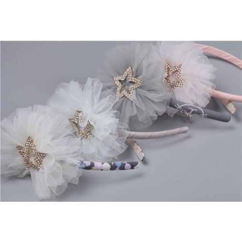 12pcs Fashion Glitter Gemstone Star Gauze Floral Hairbands Solid Big Flower Hair Sticks Princess Headwear Girls Hair Accessories