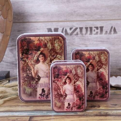 3pcs/lot Beauty Lady Printing Gift Box Tin Chocolate Storage Case Multi-use Storage Box Creative Biscuit Box Iron container