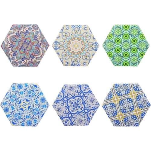 6PCS Ceramic Cork Drinks Coasters Kitchen Placemat Home Dining Table Decor