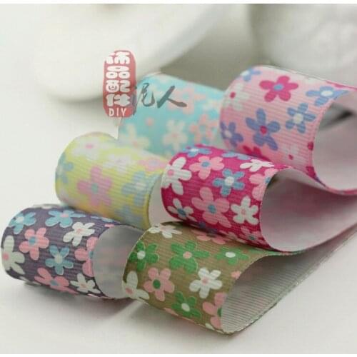 Colorful Floral ribbon 25mm Polyseter Rib Ribbon Single Face Satin Ribbon DIY Manual Hair accessories grosgrain ribbon 10M/Lot