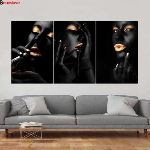 Hallway decoration 3 Pieces Golden Sexy Faces diamond Painting Modular mosaic rhinestone Pictures Living Room diamond embroidery