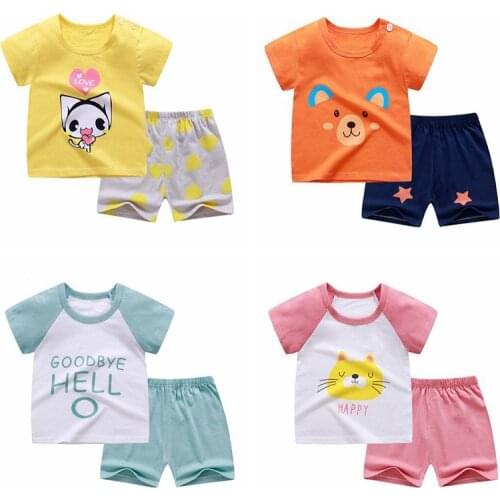 Childrens Short Sleeve Set Summer Kids Boys Cotton T-shirt + Shorts 2-piece Set Cartoon Casuals Baby Girls Clothing Sets