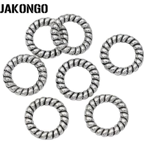 JAKONGO 40pcs Antique Silver Plated Round Spacer Beads for Jewelry Making Bracelet Accessories DIY Craft 11mm