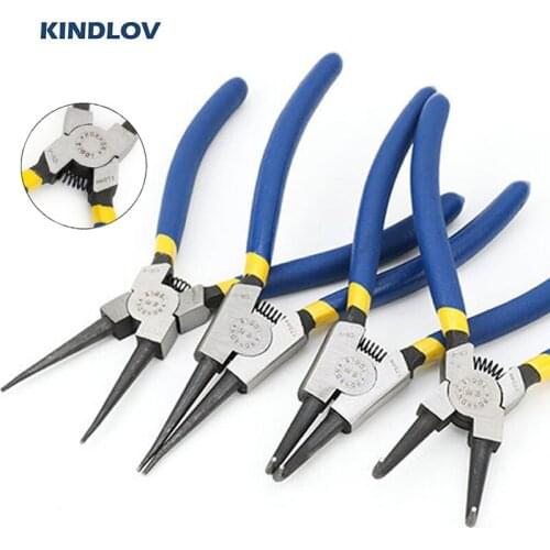 KINDLOV 4Pcs Circlip Pliers Sets Interior Outside Straight Bend Tip Long Nose Clamp Rubber Handle Circlip Pliers Repair Tool Kit