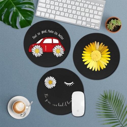 Laptop Gaming Round Mouse Pad Anti-Slip Laptop PC Mice Pad Mat Gaming Mousepad Daisy Series Mouse Pad Leather Desktop