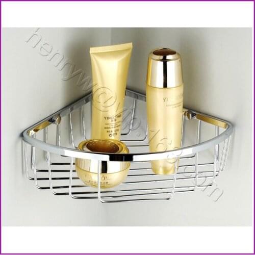 L15223 - Luxury Wall Mounted at Corner Chrome Brass Bathroom Shelves