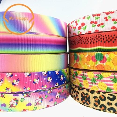 5yards 25mm fruit unicorn Leopard grain rainbow horse print Grosgrain Ribbon for Handmade DIY Headwear Accessories Party