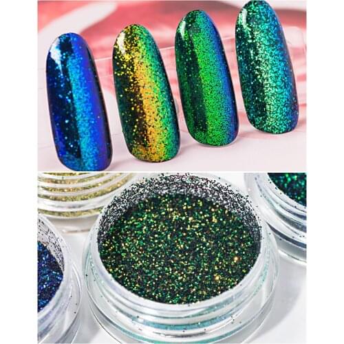 MB_GL01_6 A Box of 6 Pots Ultra fine 0.2mm Iridescent Fairy Glitter Holo Sprinkles Roots Holographic Resin Dust Pigment Powder